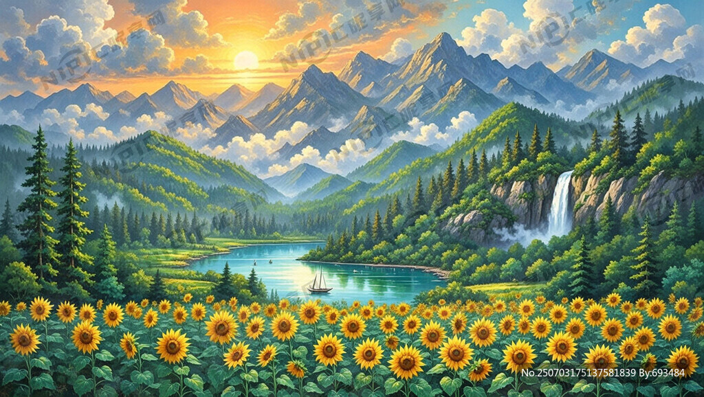 生成一幅油画形式的风景画