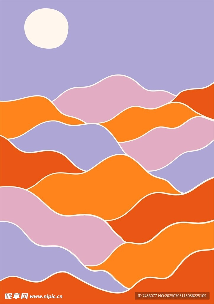 月夜下的多彩波浪景观