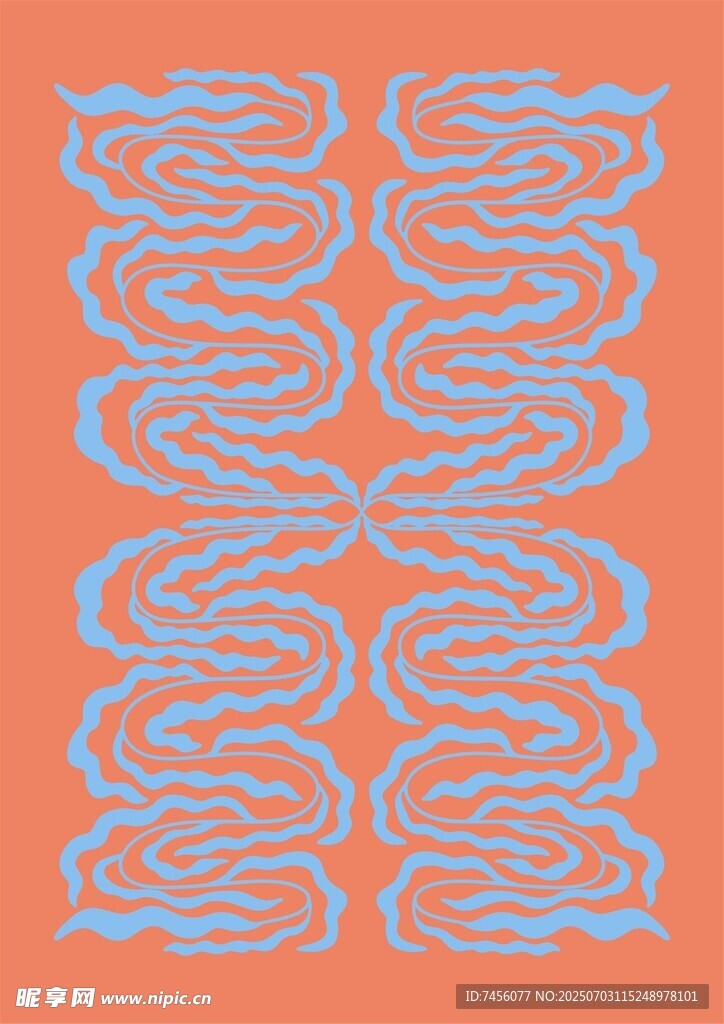 橙色背景蓝线条图案