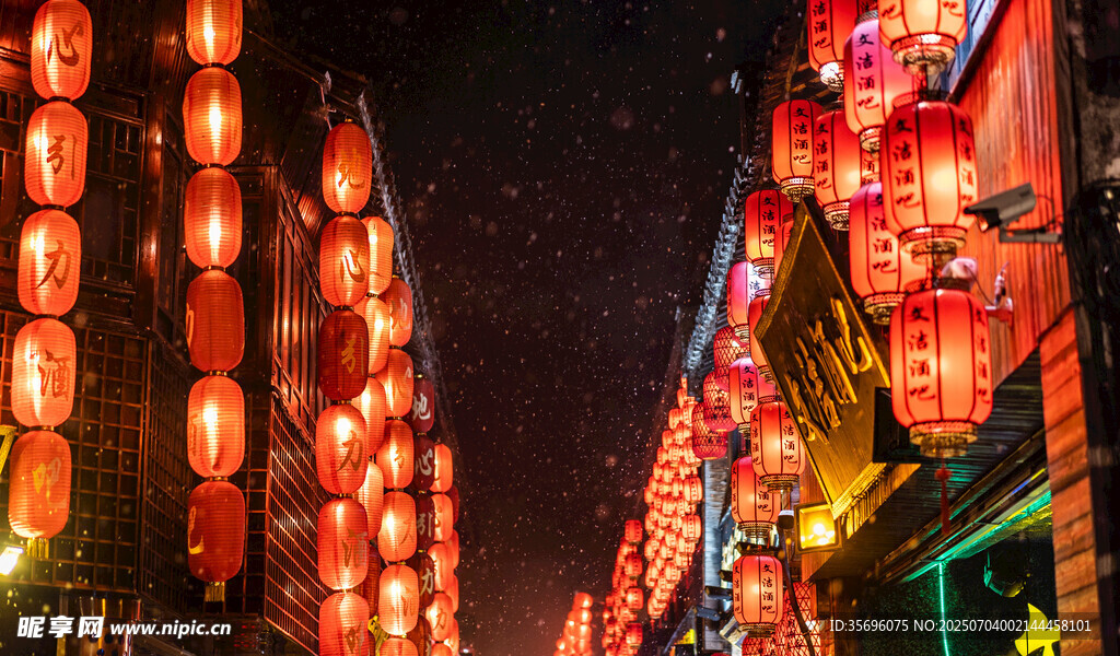 古街红灯笼夜景