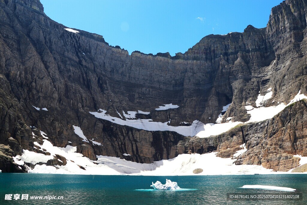 高山蓝湖中的浮冰景观
