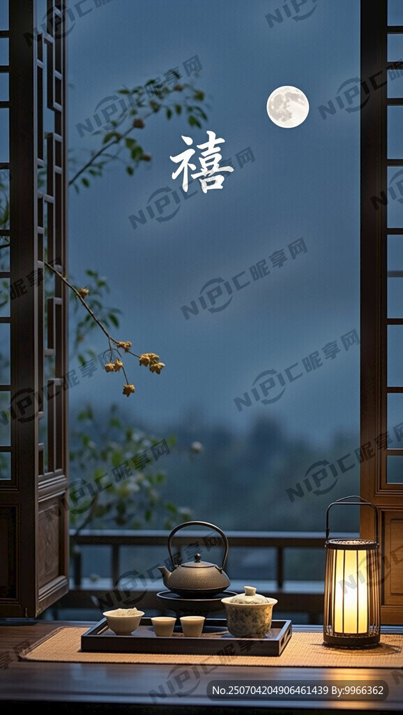 月亮背景 禧 字左上角 宣传语