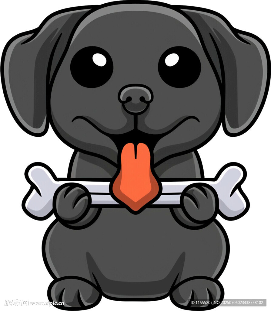 可爱黑狗叼着骨头