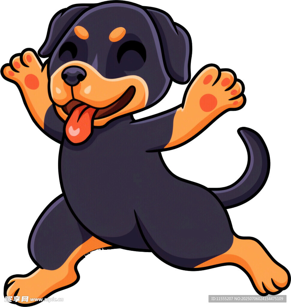 欢快跳跃的罗威纳犬