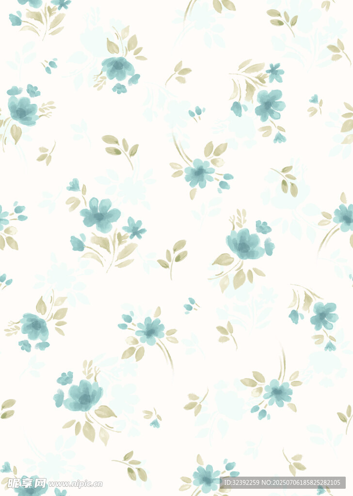 蓝白小花清新花卉图案