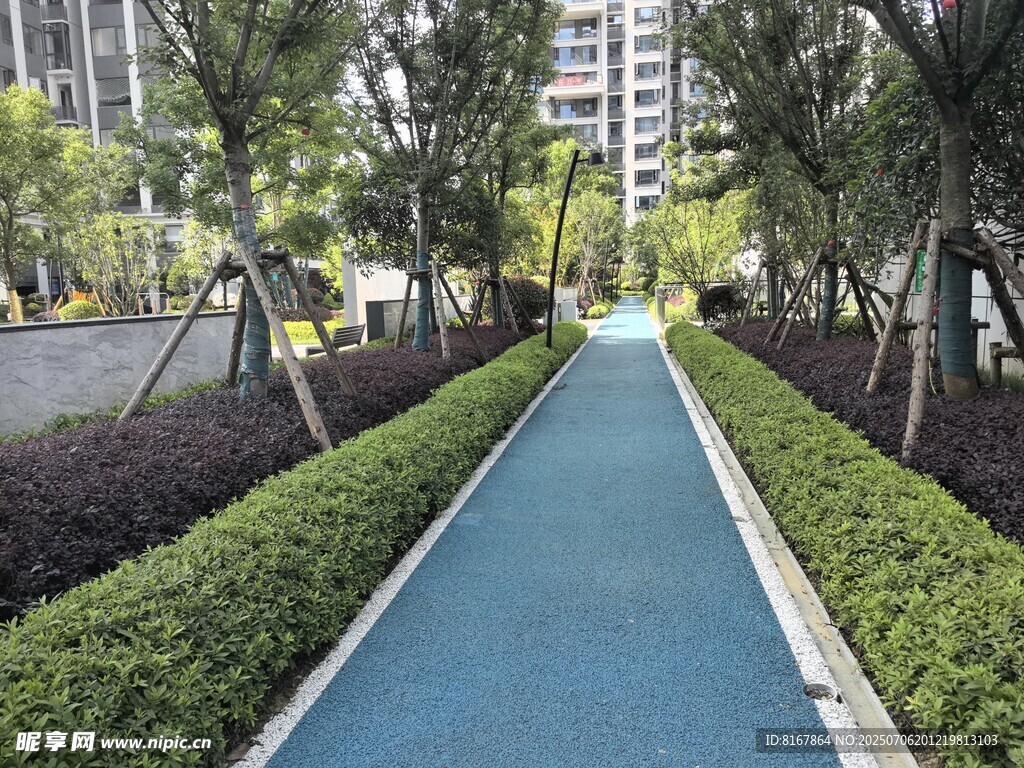 城市中的蓝色景观步道