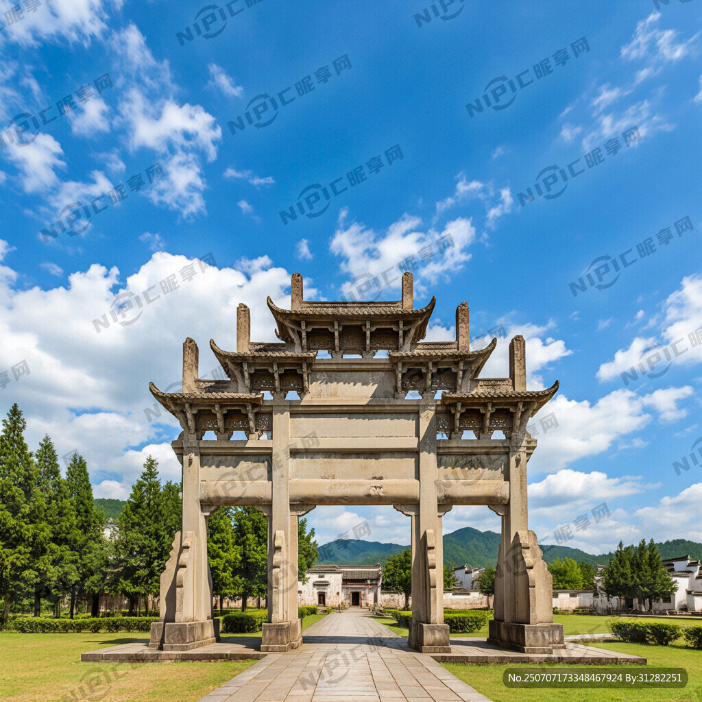 两层徽派门楼古建筑