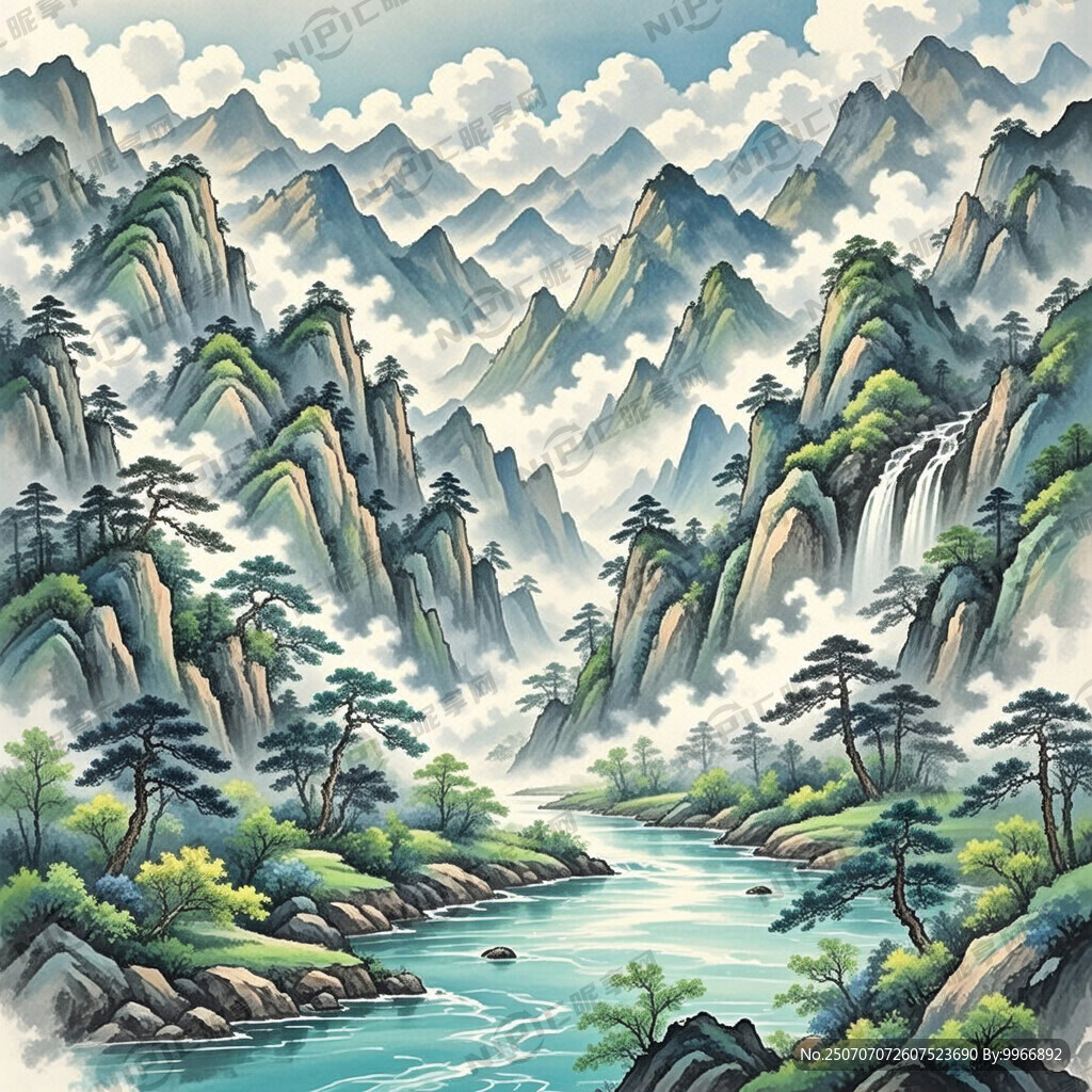 山谷 中国风 中国画 山水