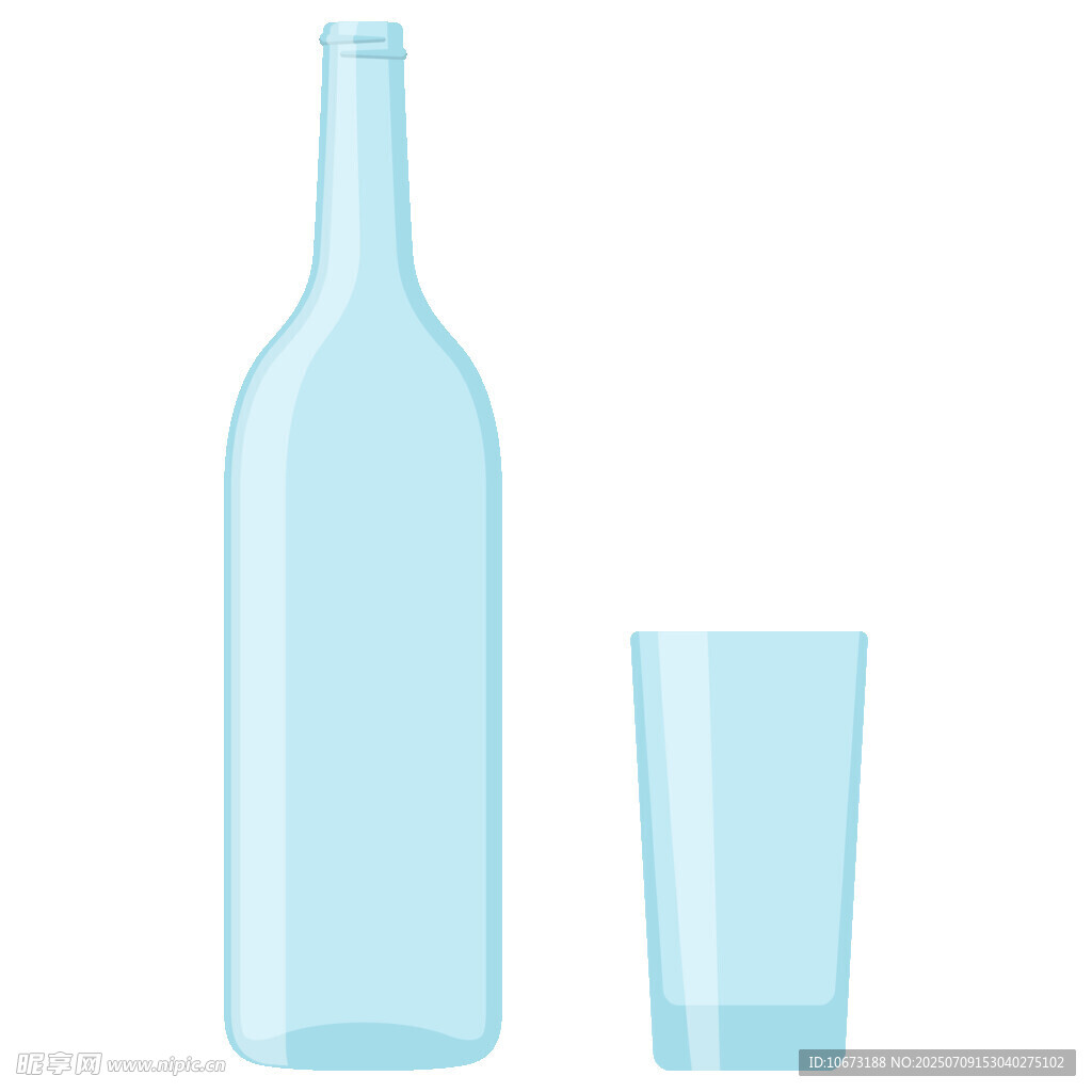 蓝色酒瓶与玻璃杯