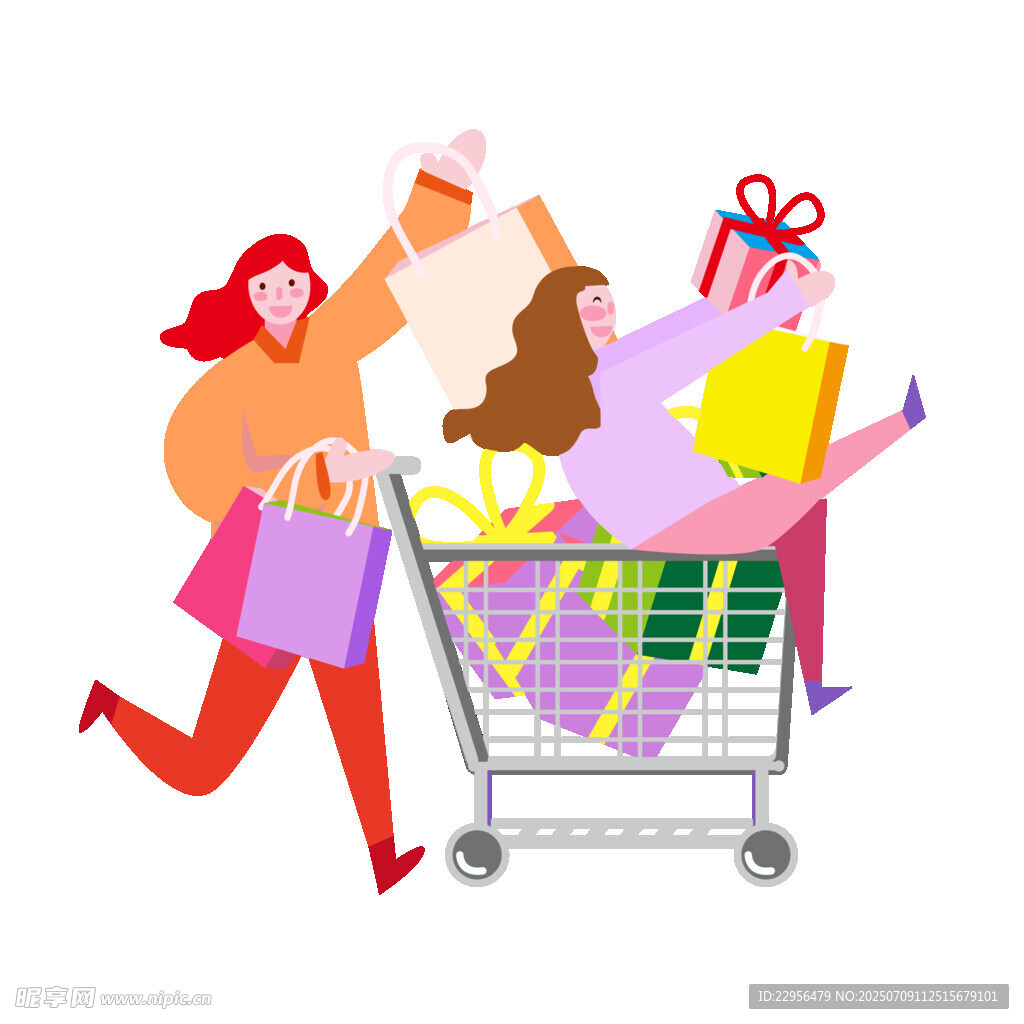 欢乐购物满载礼物的人们