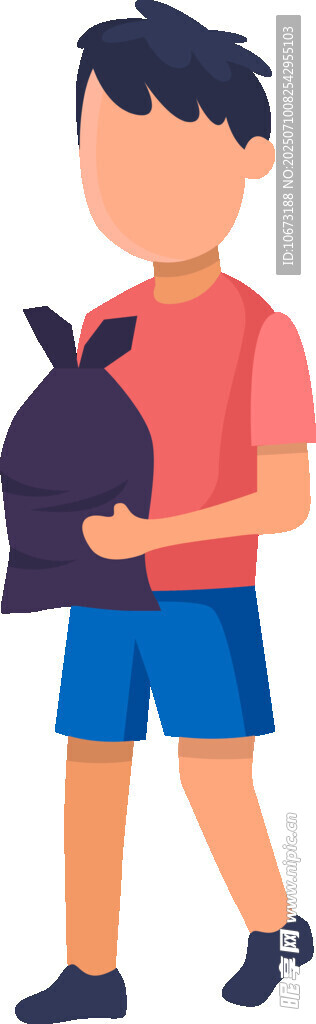 男孩手提黑色袋子