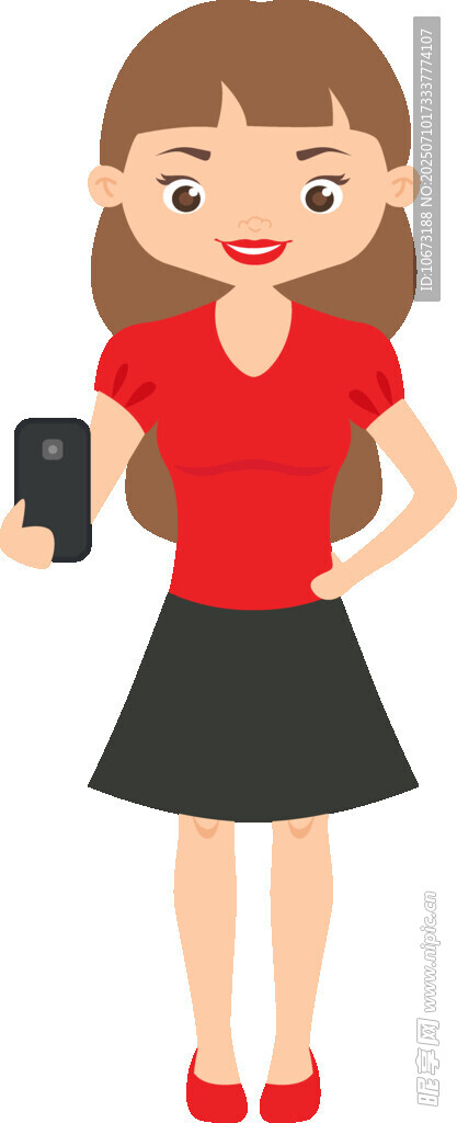 红衣女子手持手机