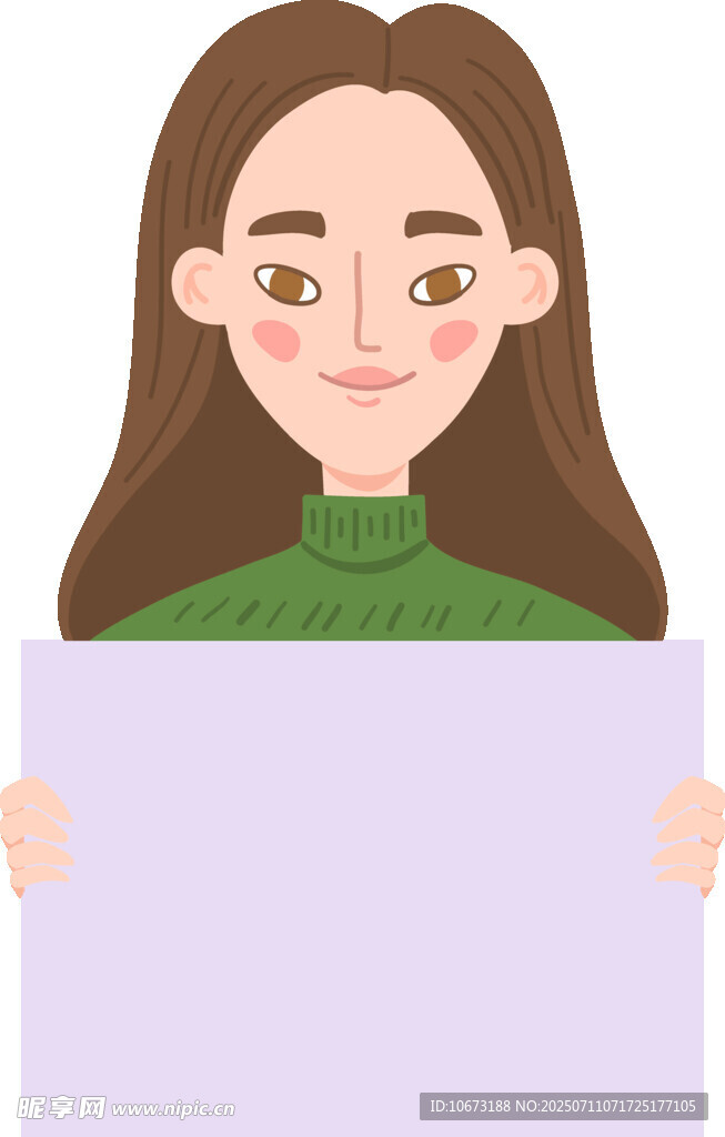 持空白板的长发女子