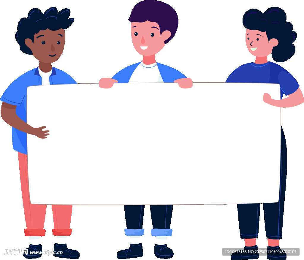 三人携手持空白展板