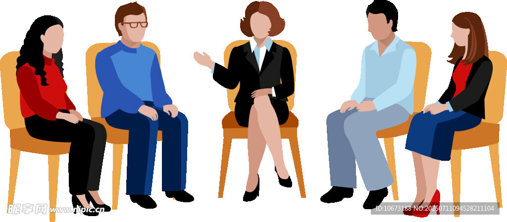 五人坐椅交流场景
