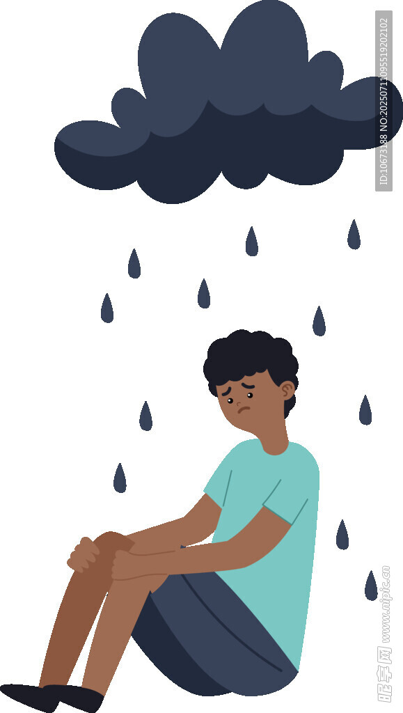 雨中独坐的忧郁少年