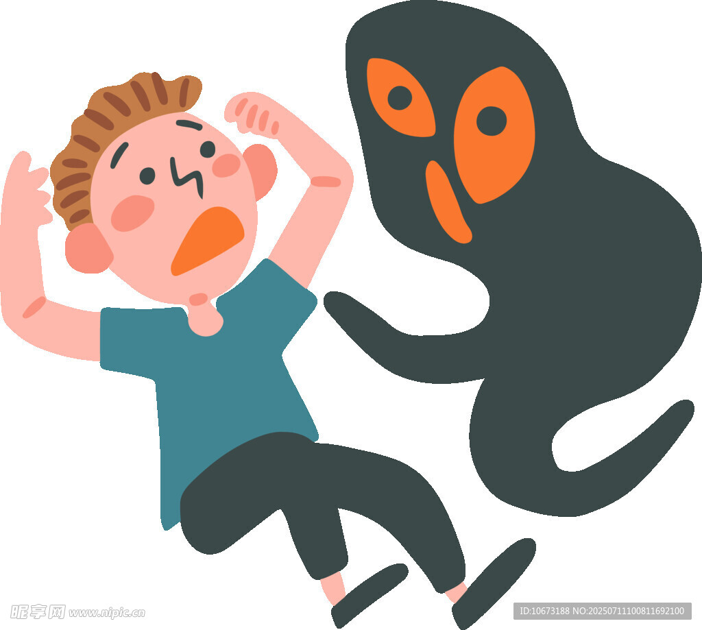 男孩惊恐躲避神秘黑影