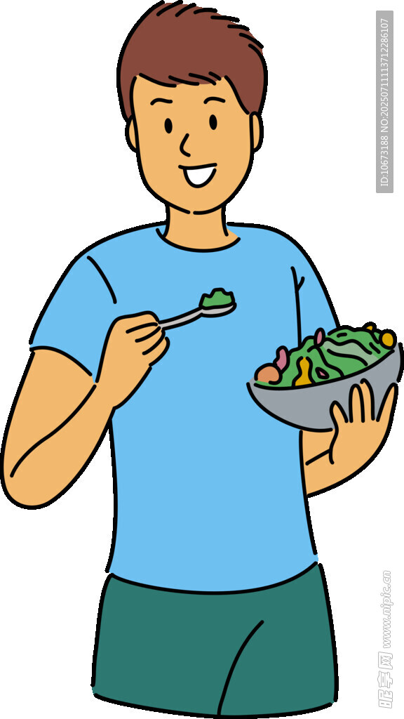 男子享用绿色蔬菜餐
