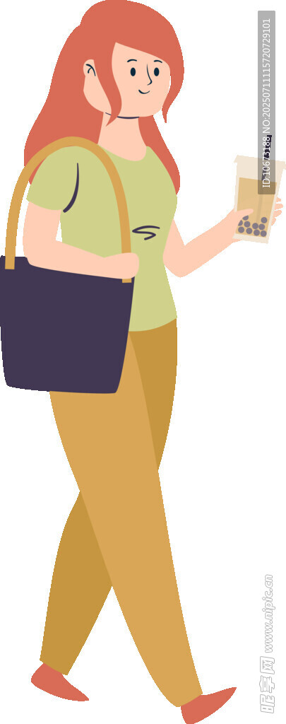 时尚女子手持饮品与提包