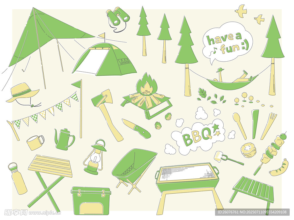 户外露营元素贴纸集合