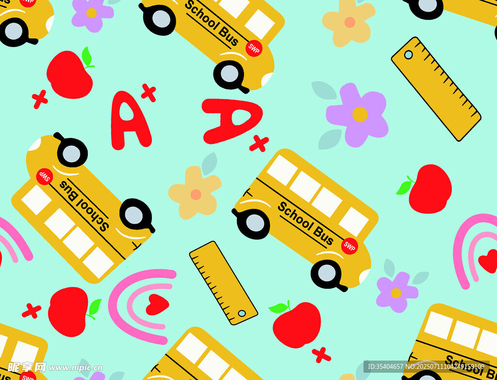 校园元素无缝图案背景