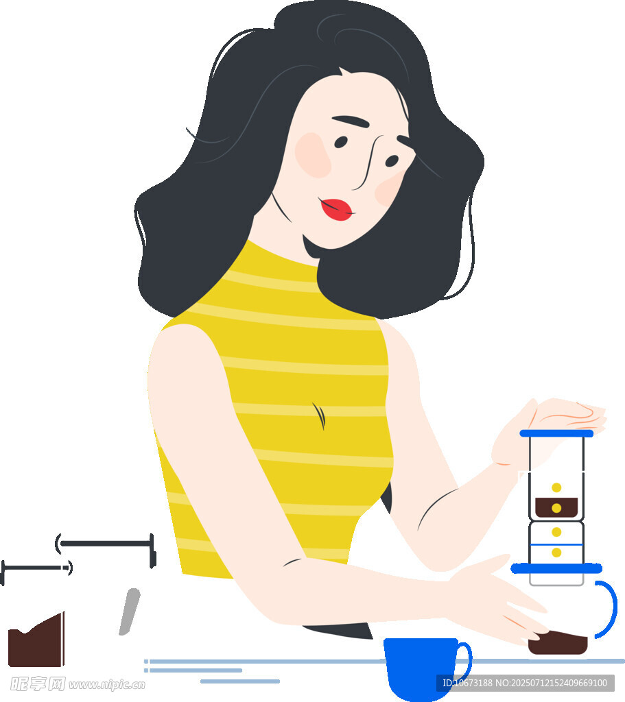 女子专注冲泡手冲咖啡