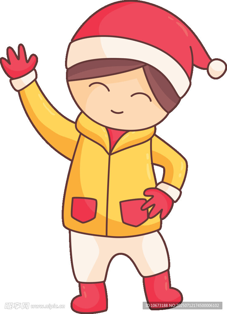 挥手的圣诞装扮小孩