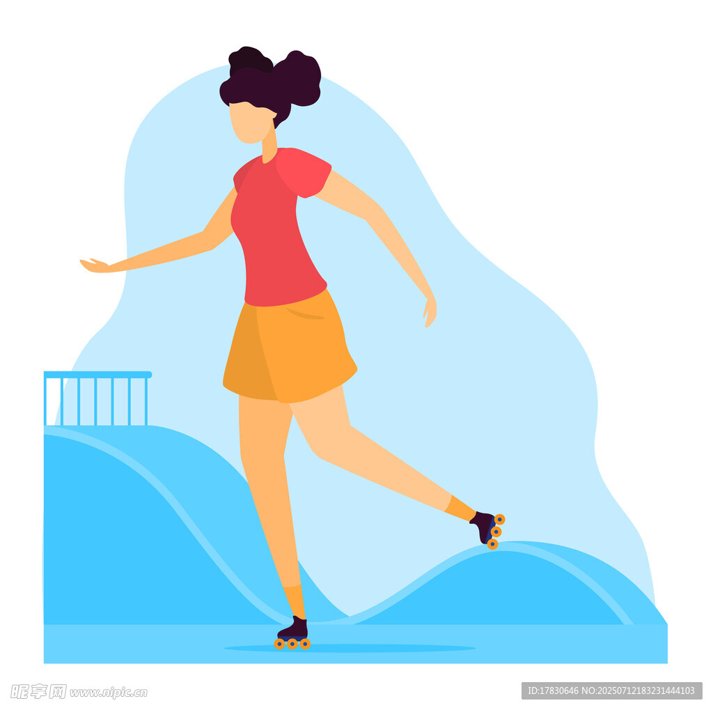 女子户外轮滑运动瞬间