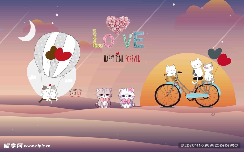 浪漫月夜下的萌趣动物场景