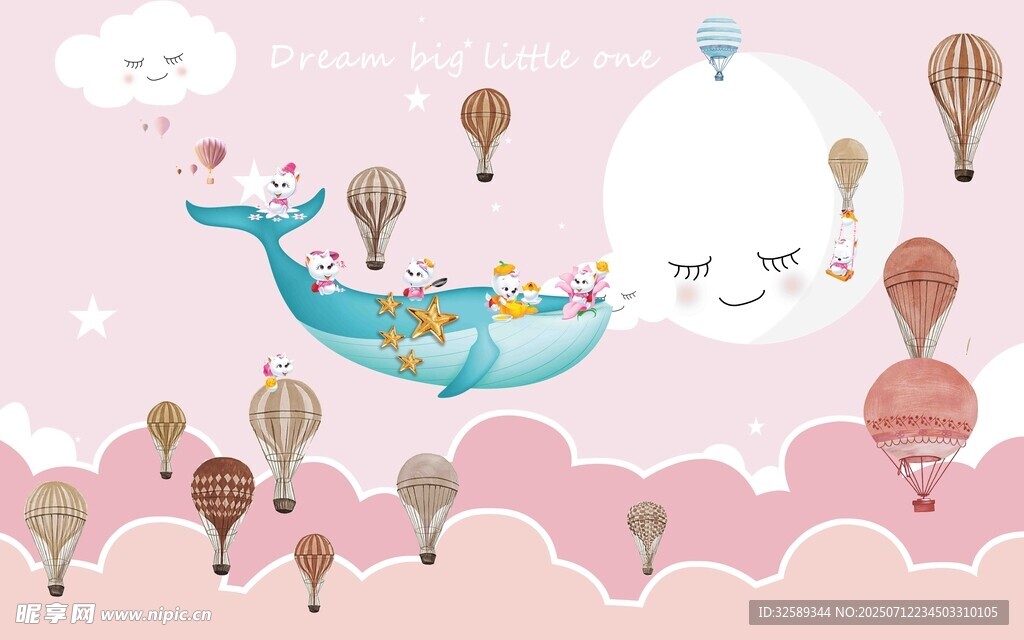 梦幻鲸鱼载着气球飞翔