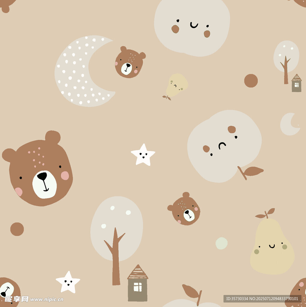 可爱动物与自然元素图案