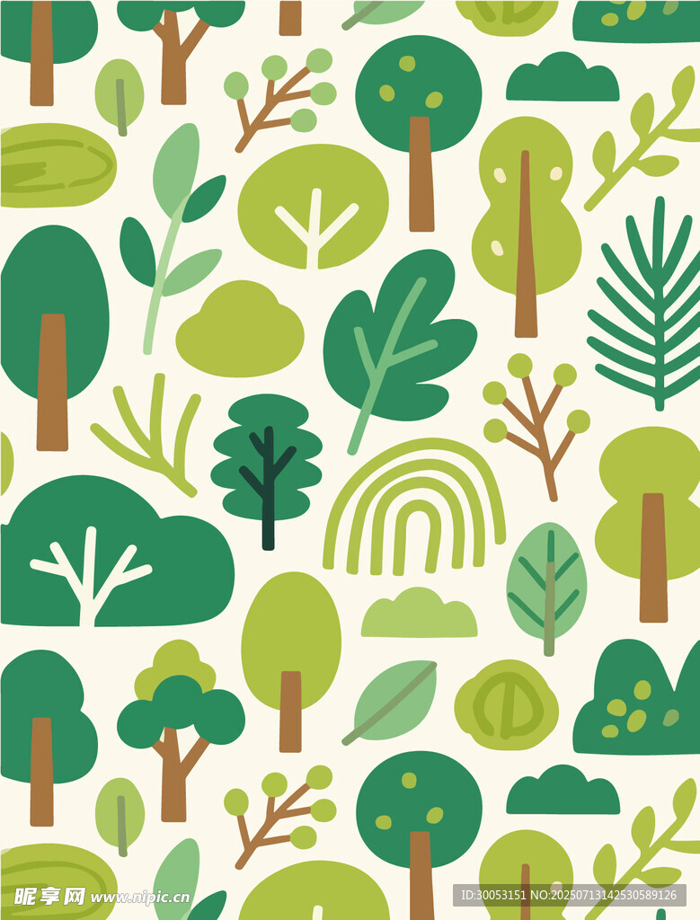 清新森林风卡通树木图案