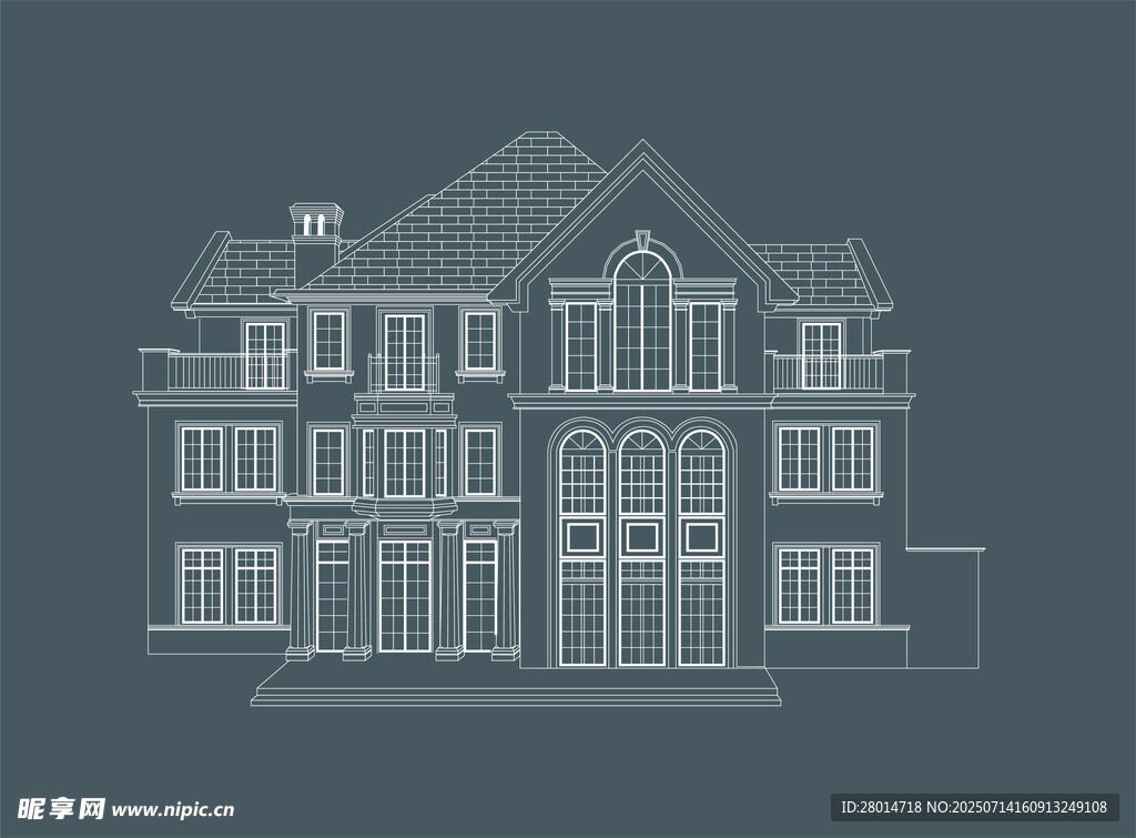 三层别墅建筑线稿