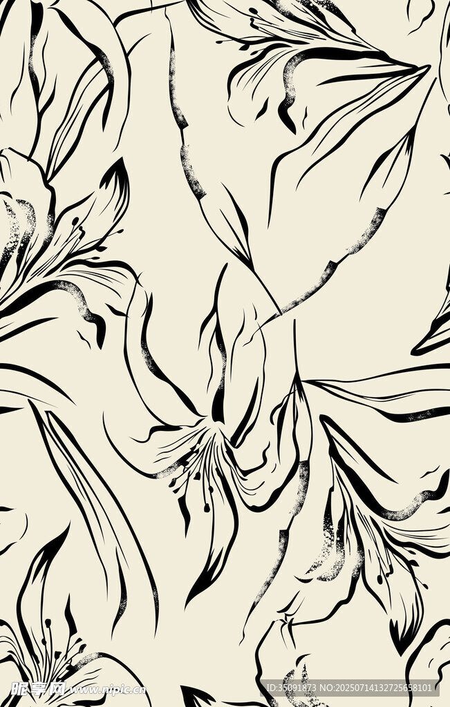 手绘花卉线条无缝图案