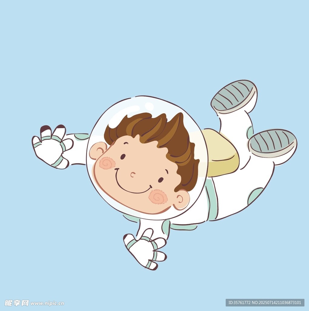 可爱小宇航员在空中遨游