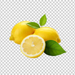 新鲜柠檬带绿叶切片