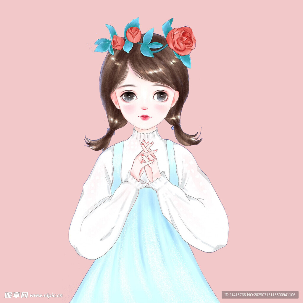 古风双马尾少女捧手而立