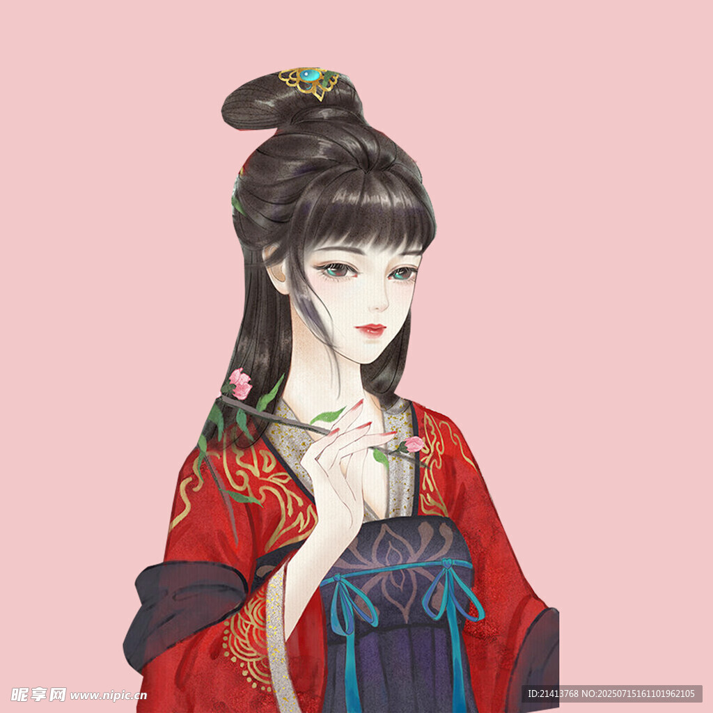 古风汉服女子优雅持杯