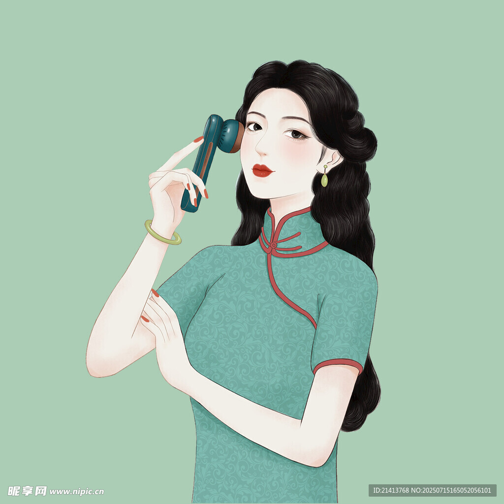 复古旗袍女子手持相机