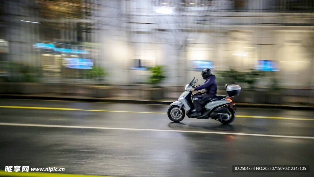 城市中疾驰的摩托车身影