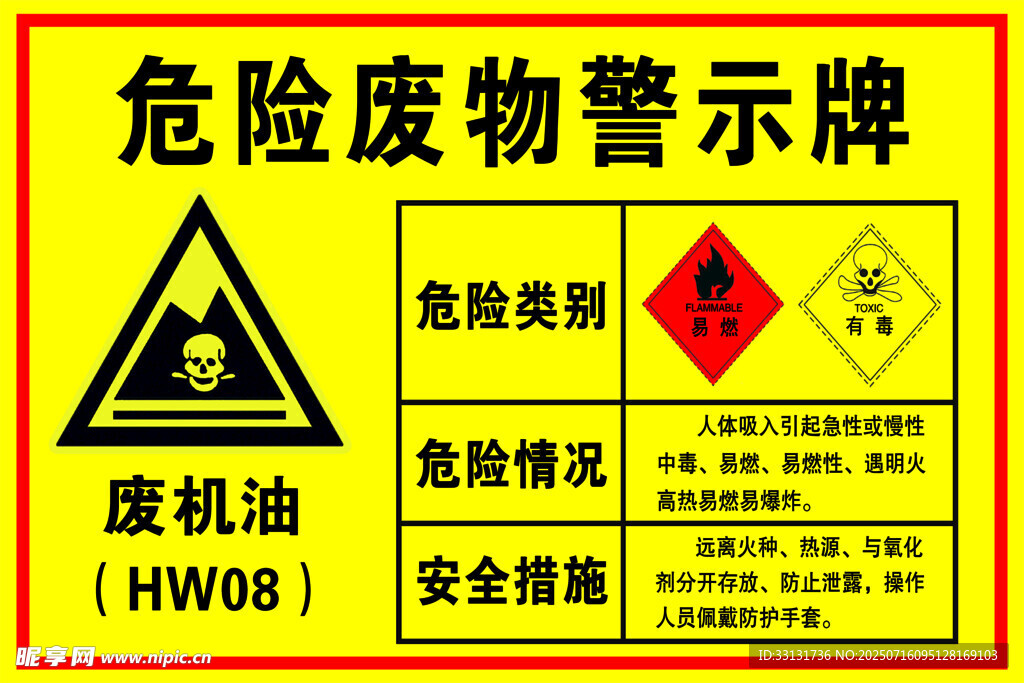 废机油危险废物警示牌