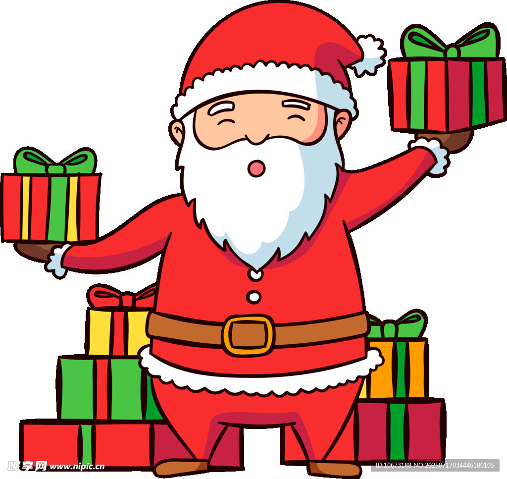 圣诞老人手持礼物堆满礼品