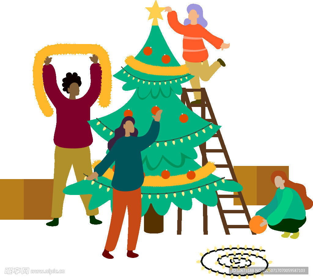 一家人欢乐装饰圣诞树