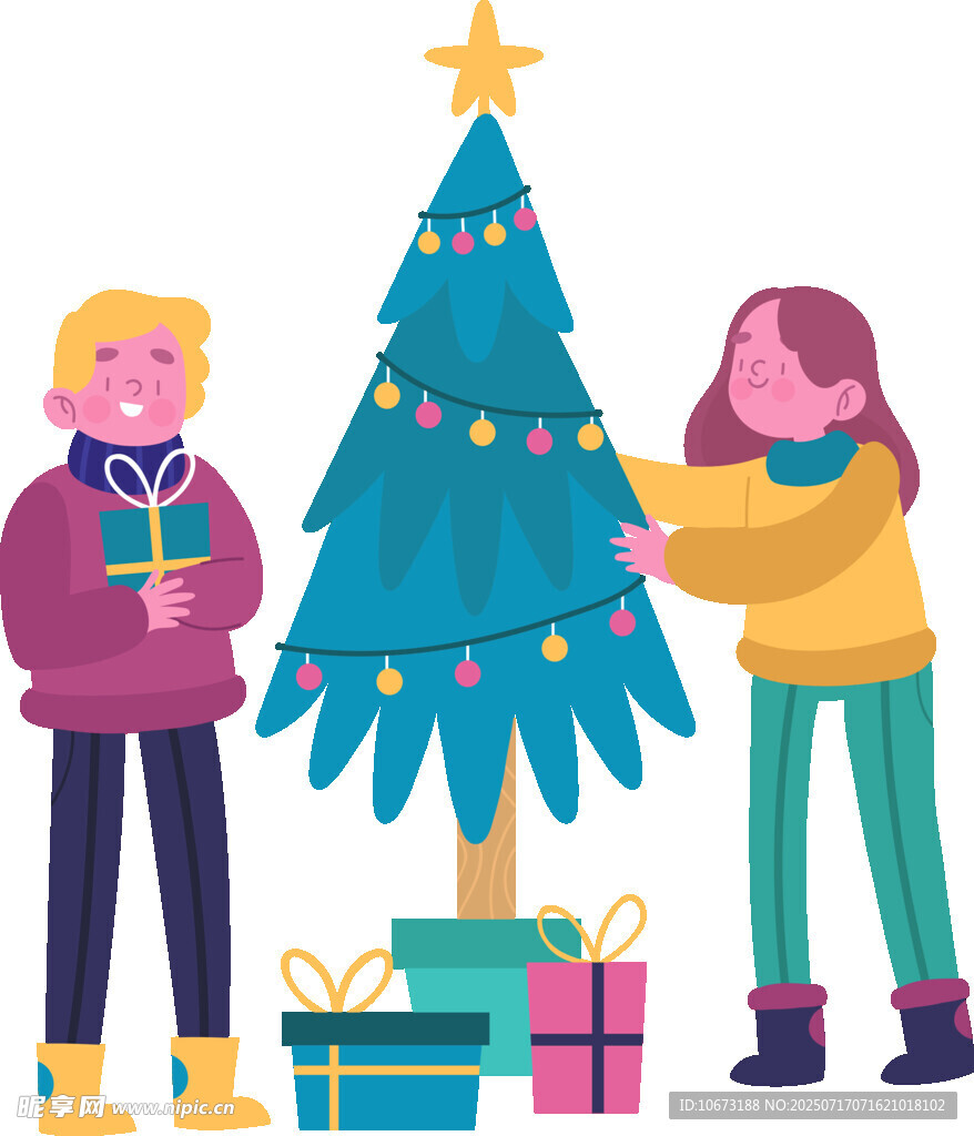 装饰圣诞树的欢乐场景