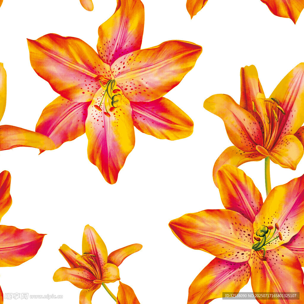 水彩风橙黄色百合花图案