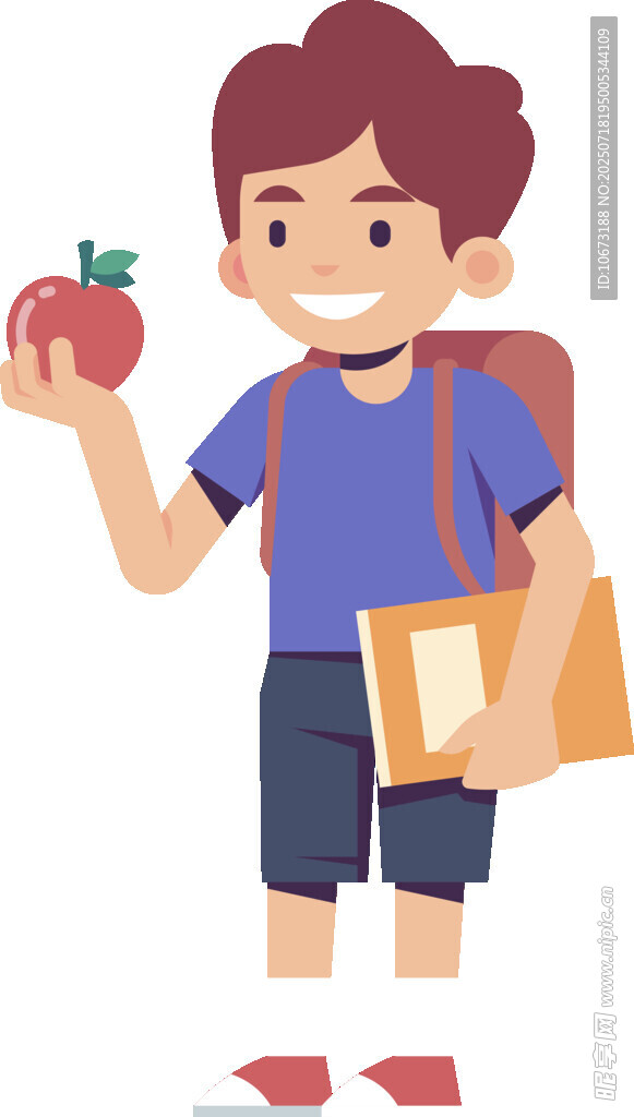 背着书包的快乐上学男孩