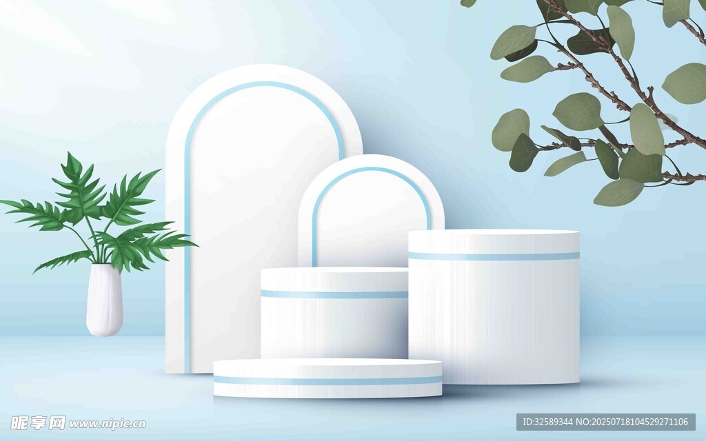 简约白色容器与绿植组合