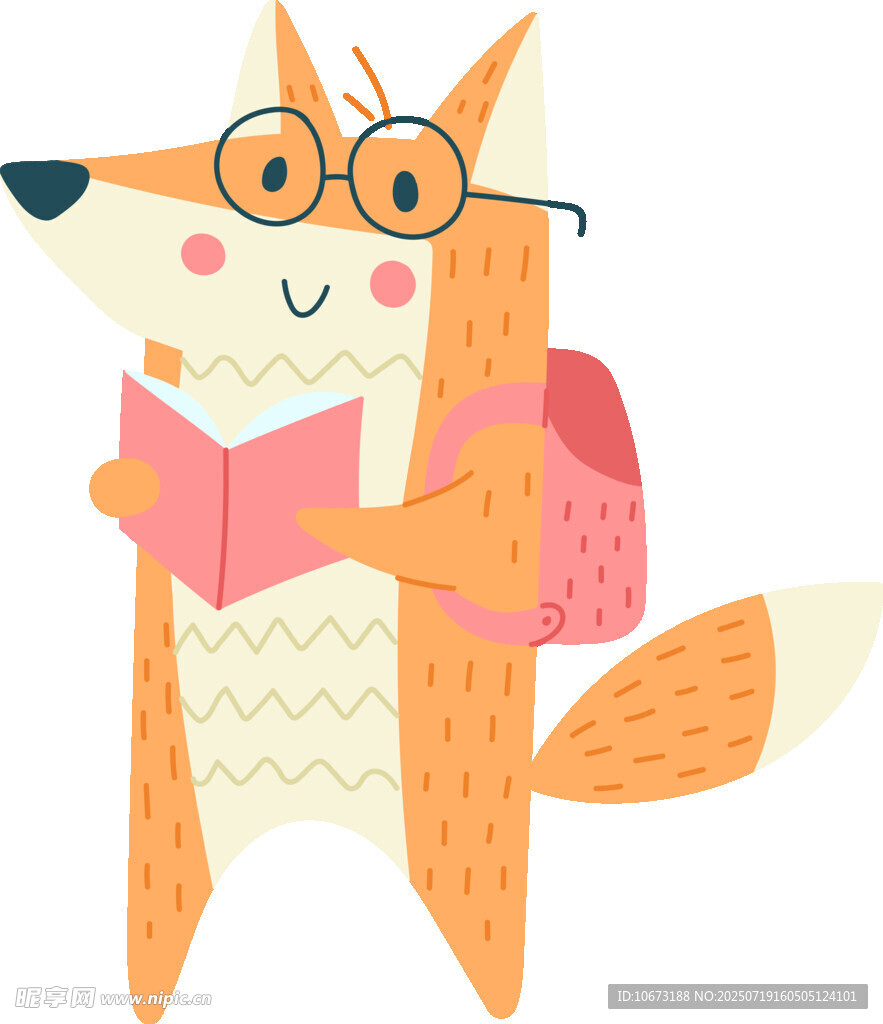 背着书包读书的可爱狐狸