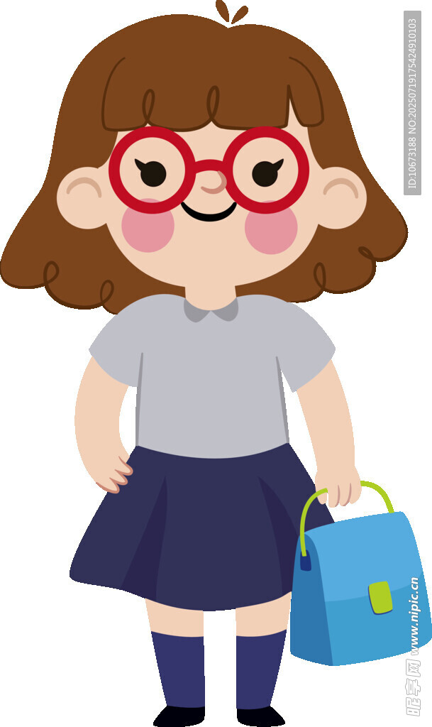 戴眼镜背书包的可爱女孩