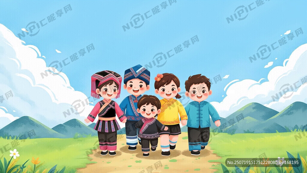 我要生成五个并排向前走来的少数